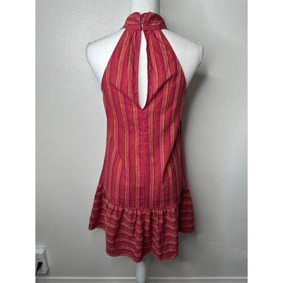 BCBG Generation Halter Mini Dress XS Pink Striped Sleeveless Flowy Ruffle Hem - Picture 8 of 16